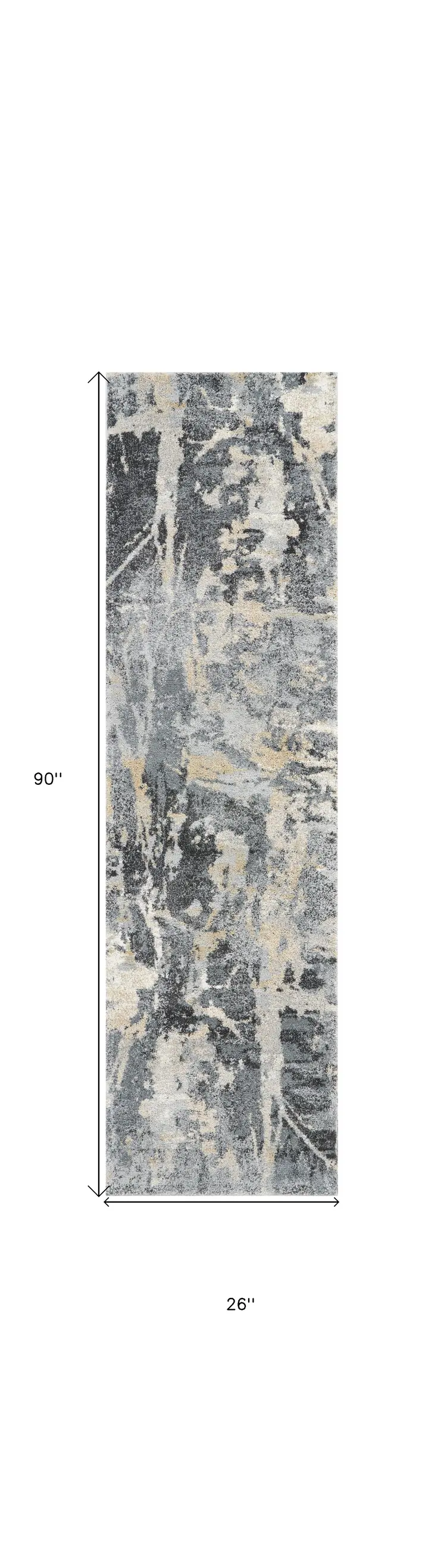 8' Ivory Black and Gray Abstract Distressed Runner Rug