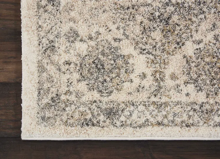 8' Cream and Gray Floral Distressed Runner Rug