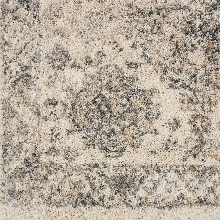 8' Cream and Gray Floral Distressed Runner Rug