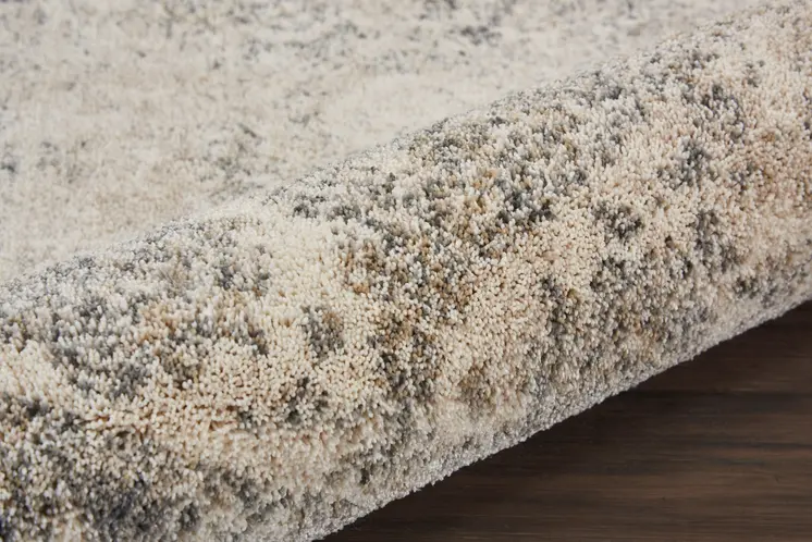 8' Cream and Gray Floral Distressed Runner Rug