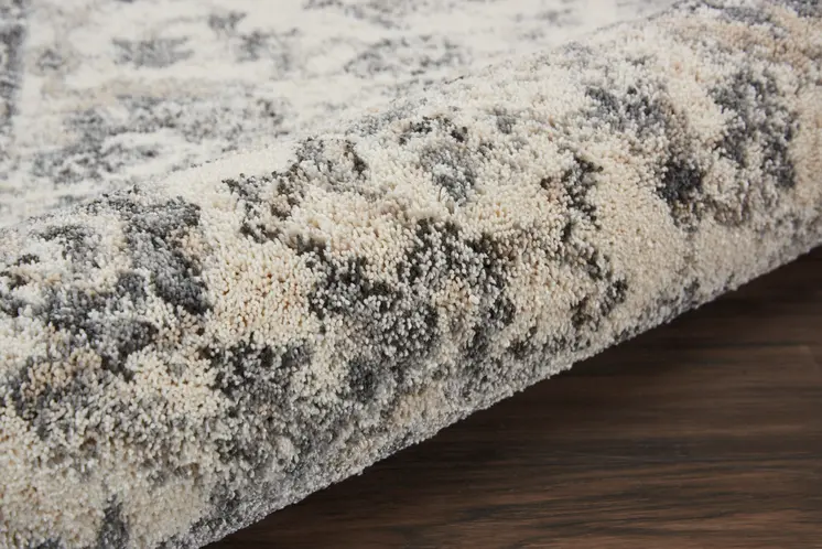 8' Cream and Gray Floral Distressed Runner Rug