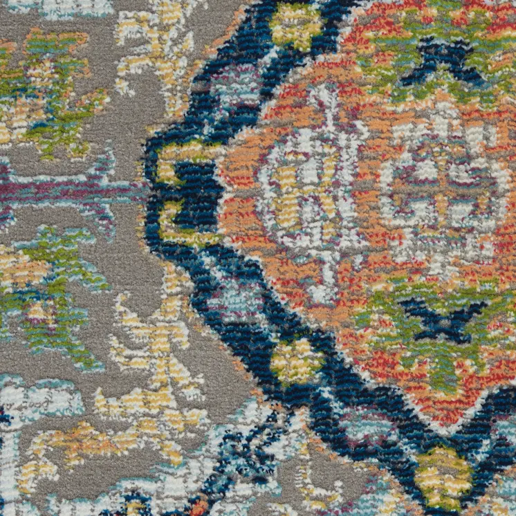 5' X 8' Blue Gray and Green Floral Distressed Non Skid Area Rug