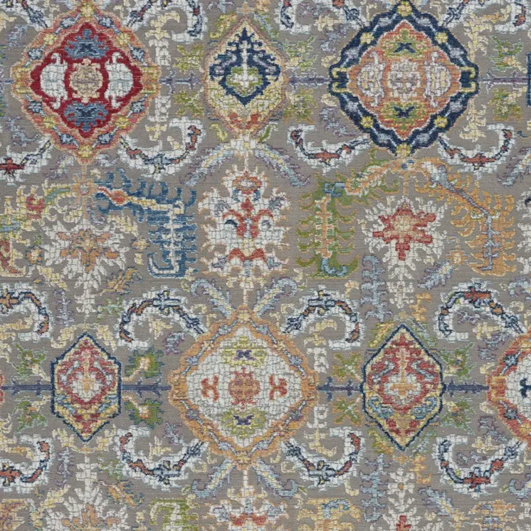 5' X 8' Blue Gray and Green Floral Distressed Non Skid Area Rug