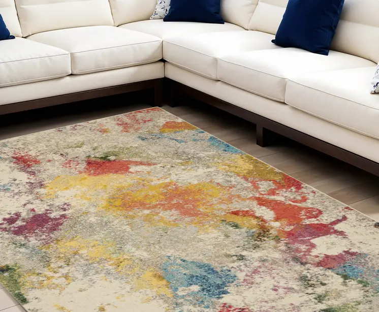 8' X 11' Ivory Abstract Power Loom Area Rug
