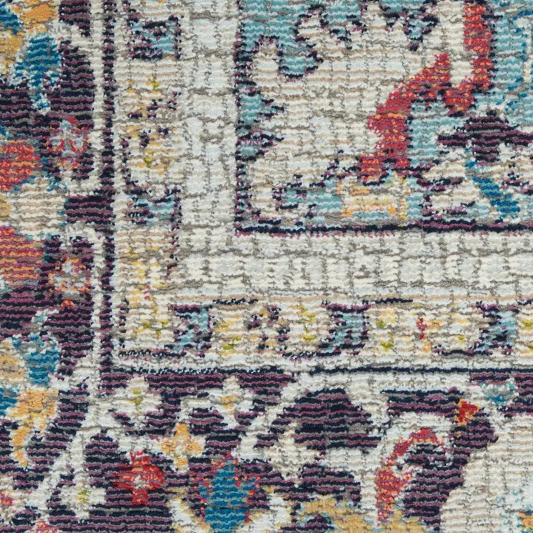 5' X 8' Teal Blue Orange and Black Floral Distressed Non Skid Area Rug