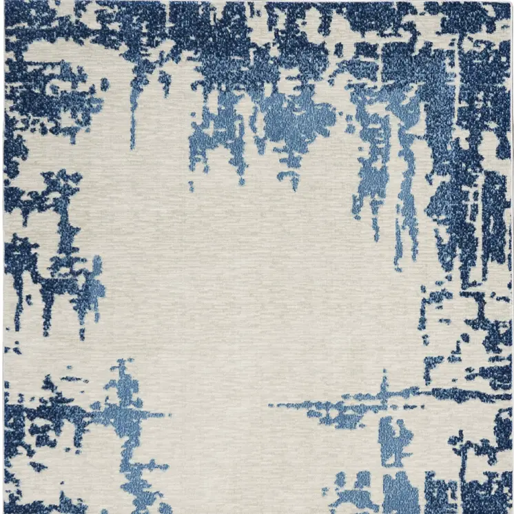 5' X 7' Blue and Ivory Abstract Distressed Non Skid Area Rug