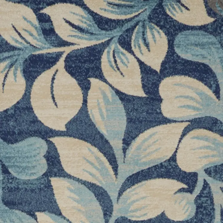 8' X 10' Navy Blue and Beige Botanical Leaves Area Rug