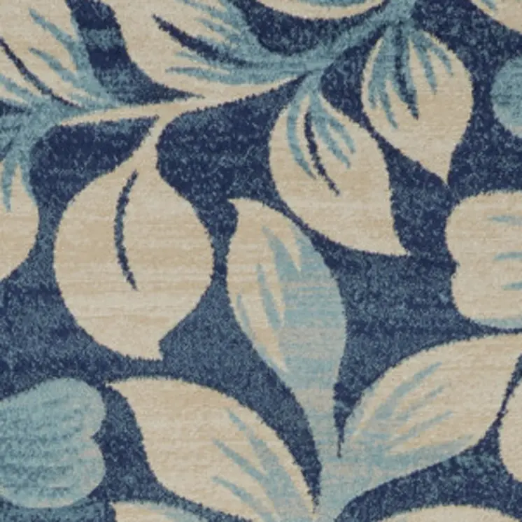 8' X 10' Navy Blue and Beige Botanical Leaves Area Rug