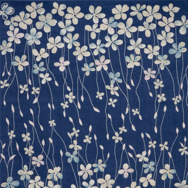 8' X 10' Navy Blue and Ivory Floral Area Rug