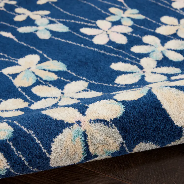 8' X 10' Navy Blue and Ivory Floral Area Rug