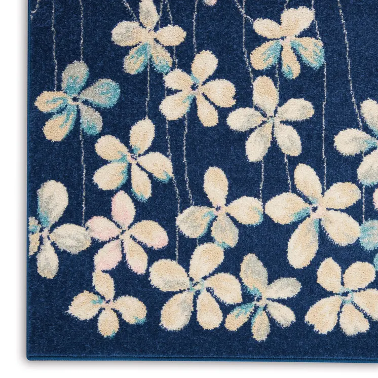 8' X 10' Navy Blue and Ivory Floral Area Rug