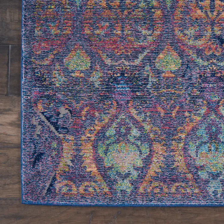 5' X 8' Navy Blue and Orange Ogee Distressed Non Skid Area Rug