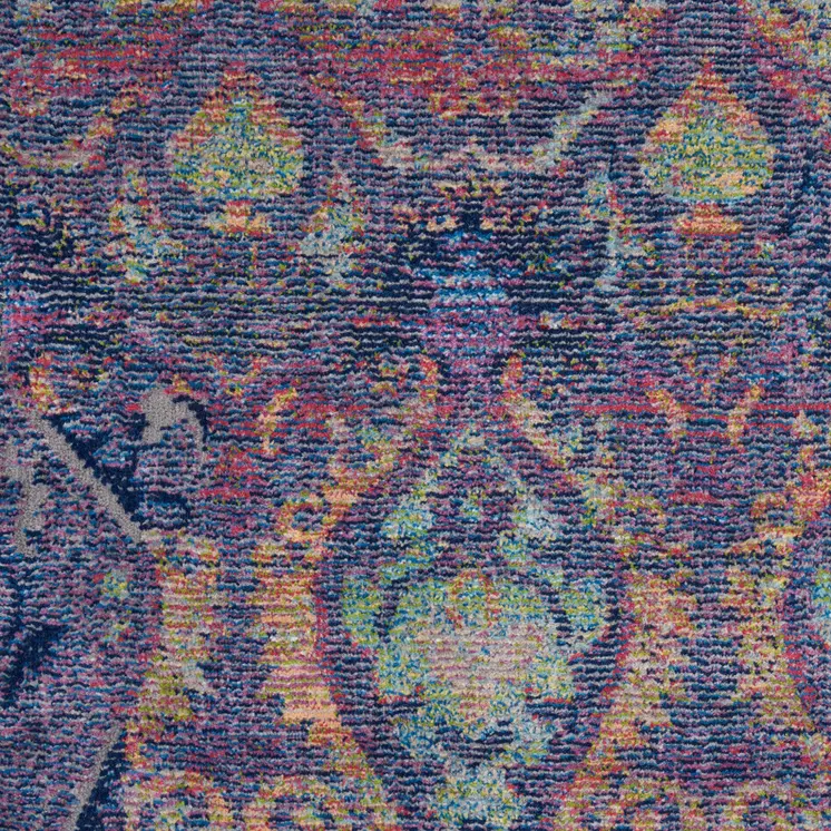 5' X 8' Navy Blue and Orange Ogee Distressed Non Skid Area Rug
