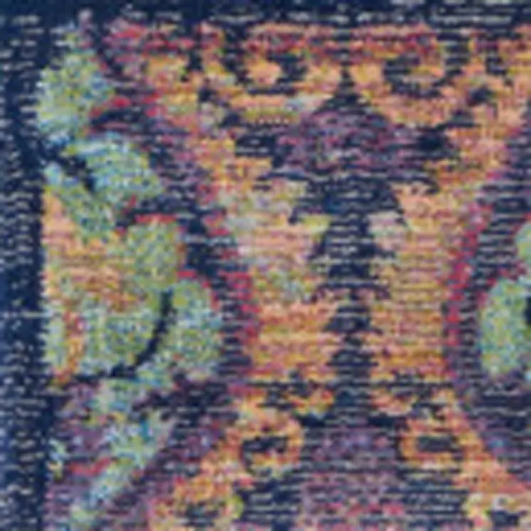 5' X 8' Navy Blue and Orange Ogee Distressed Non Skid Area Rug