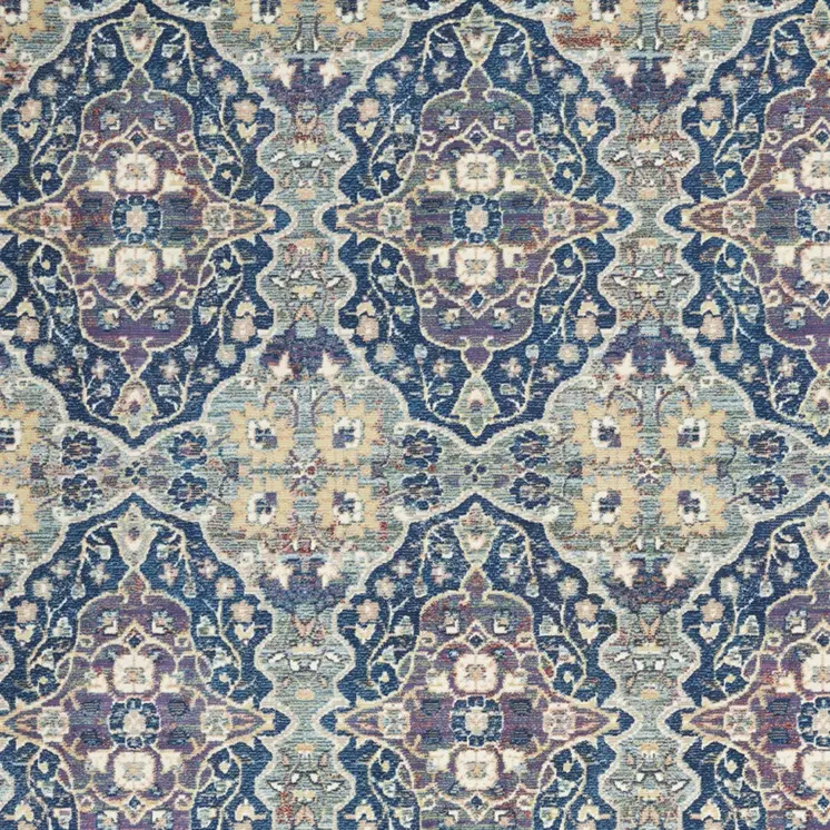 5' X 8' Ivory Navy Blue and Yellow Floral Distressed Non Skid Area Rug
