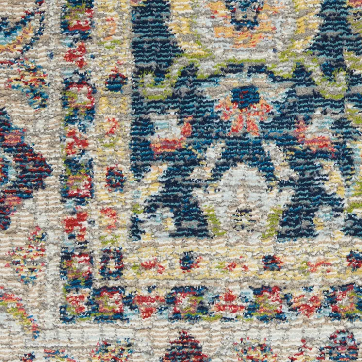 5' X 8' Navy Blue and Yellow Floral Distressed Non Skid Area Rug