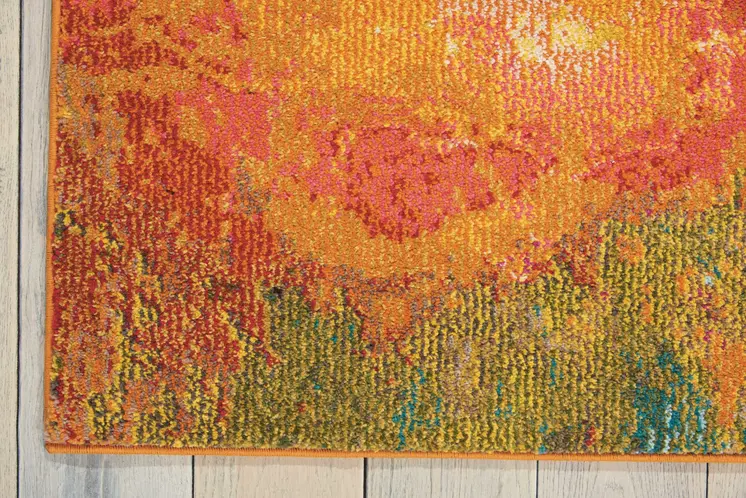 8' X 11' Navy Blue Red and Orange Abstract Non Skid Area Rug