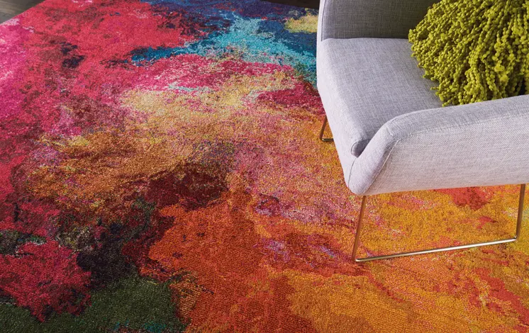 8' X 11' Navy Blue Red and Orange Abstract Non Skid Area Rug
