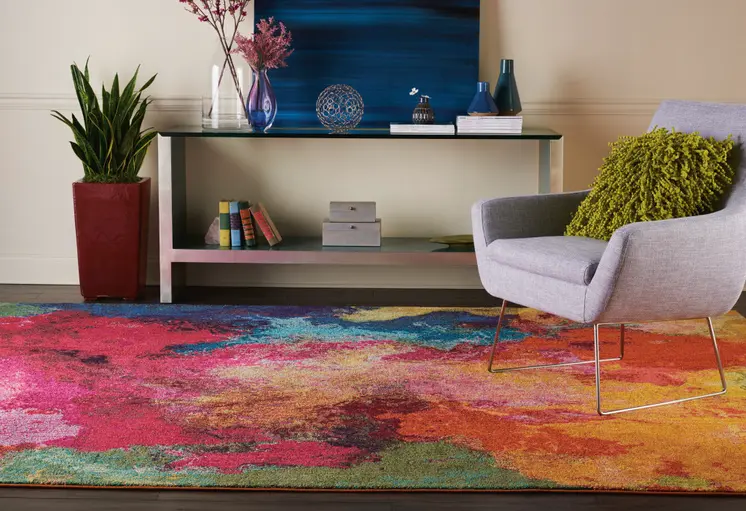 8' X 11' Navy Blue Red and Orange Abstract Non Skid Area Rug
