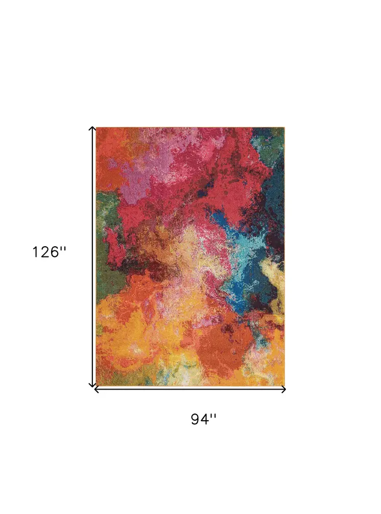 8' X 11' Navy Blue Red and Orange Abstract Non Skid Area Rug