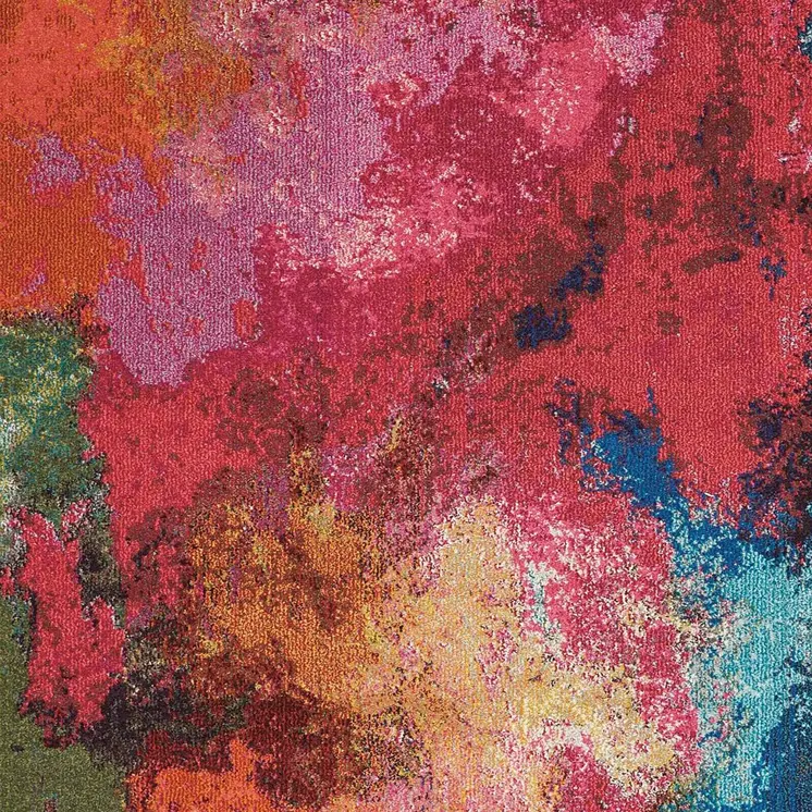 8' X 11' Navy Blue Red and Orange Abstract Non Skid Area Rug