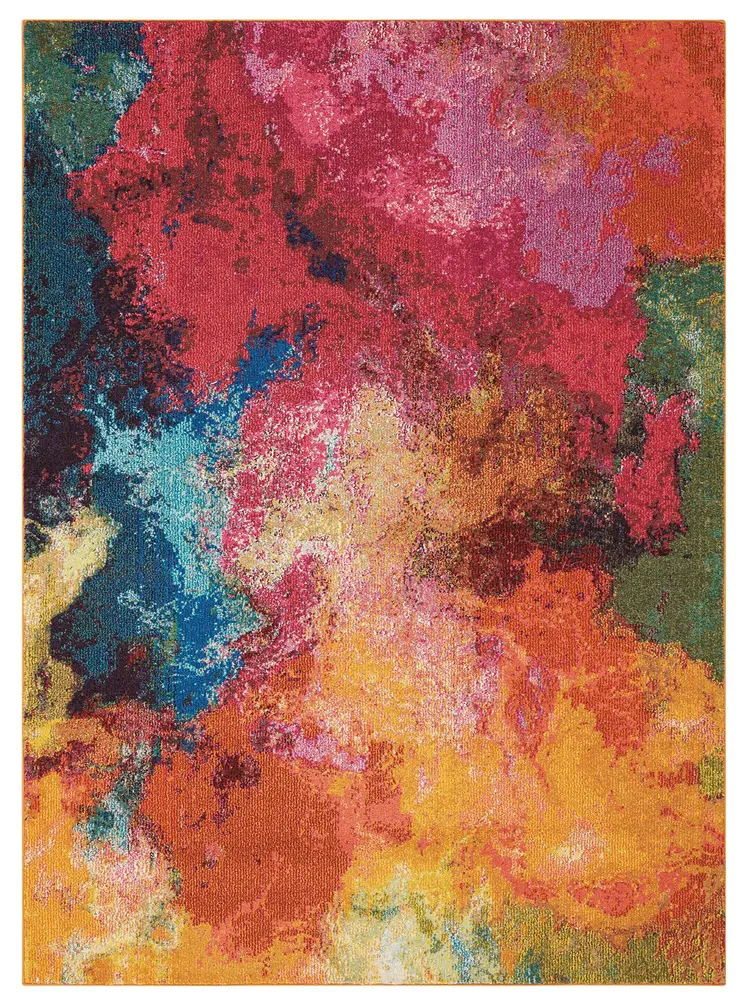 8' X 11' Navy Blue Red and Orange Abstract Non Skid Area Rug