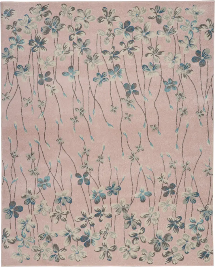 8' X 10' Pink Gray and Blue Floral Area Rug