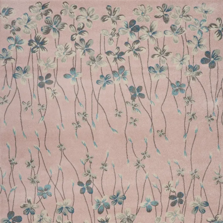 8' X 10' Pink Gray and Blue Floral Area Rug