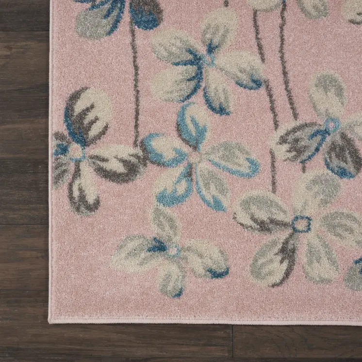 8' X 10' Pink Gray and Blue Floral Area Rug
