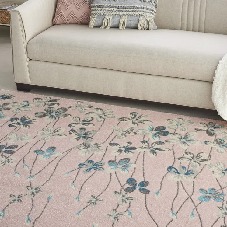 8' X 10' Pink Gray and Blue Floral Area Rug