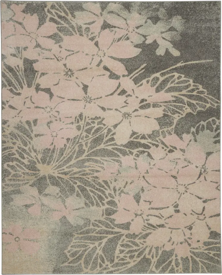 8' X 10' Gray And Pink Floral Area Rug