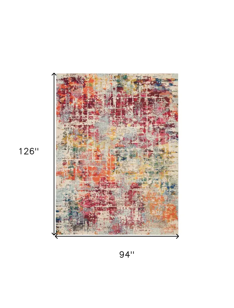 8' X 11' Ivory Pink and Orange Abstract Distressed Non Skid Area Rug