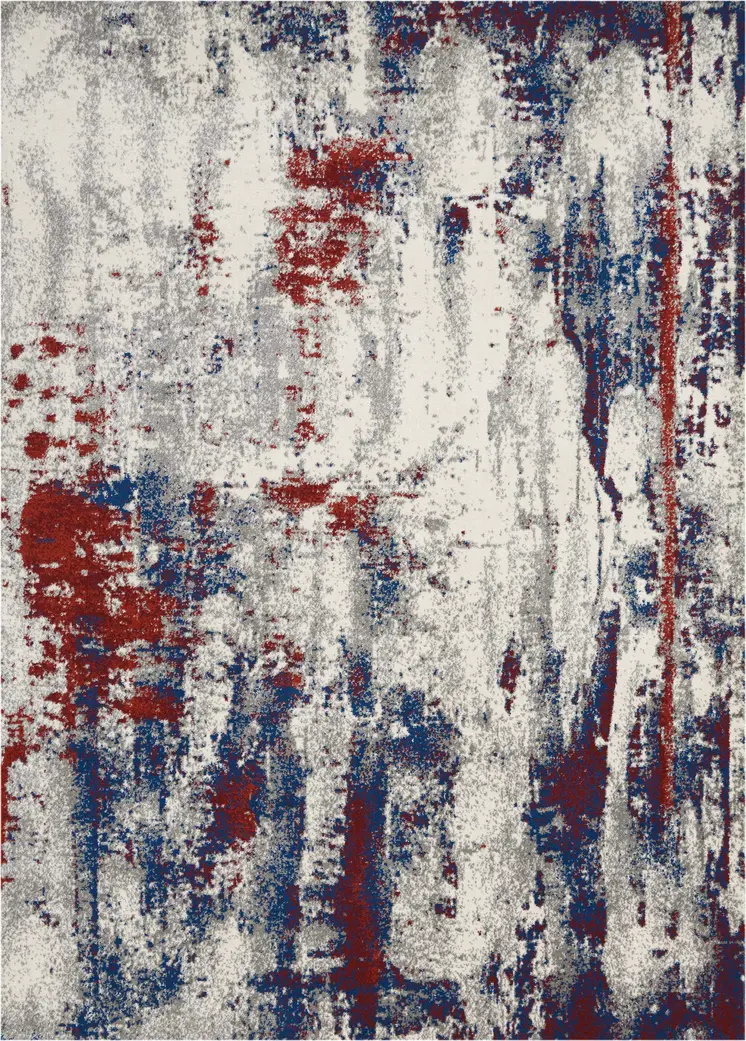 8' X 11' Ivory Red and Blue Abstract Non Skid Area Rug