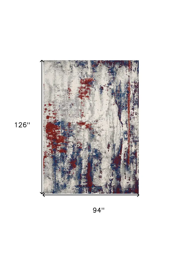 8' X 11' Ivory Red and Blue Abstract Non Skid Area Rug