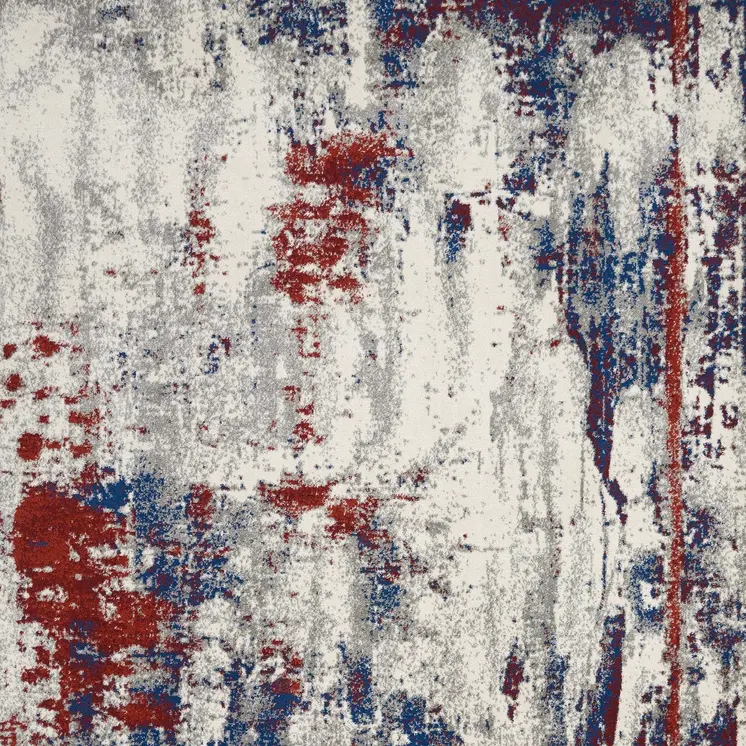 8' X 11' Ivory Red and Blue Abstract Non Skid Area Rug
