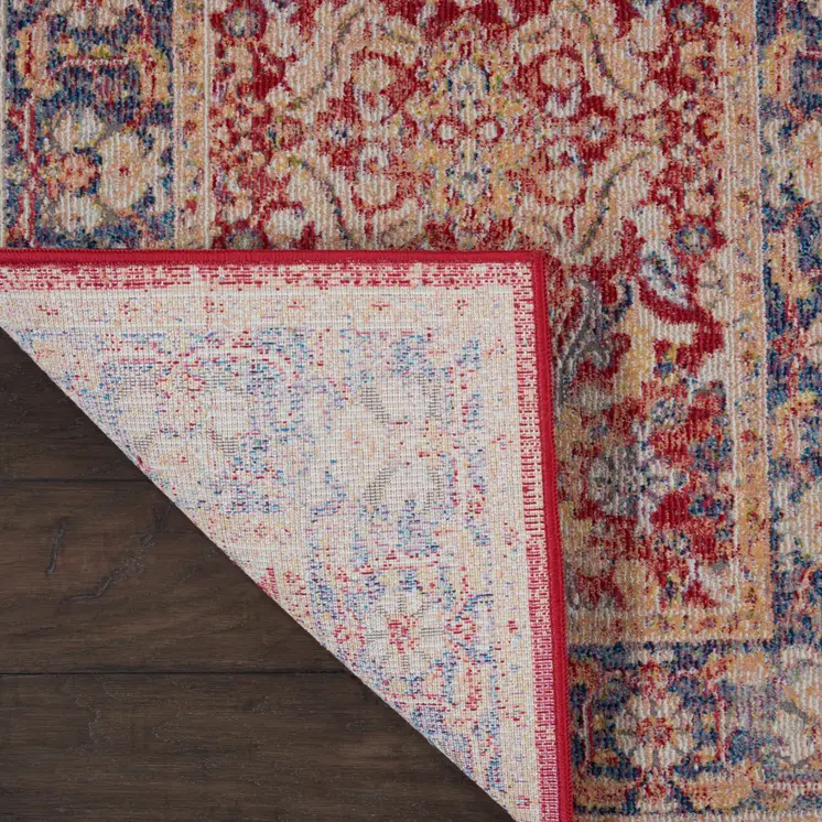 8' Blue and Red Floral Distressed Non Skid Runner Rug