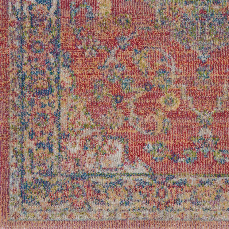8' Blue and Red Floral Medallion Distressed Non Skid Runner Rug