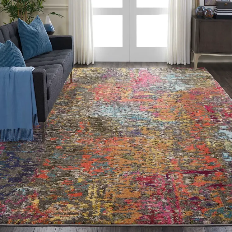 8' X 11' Blue and Orange Abstract Non Skid Area Rug