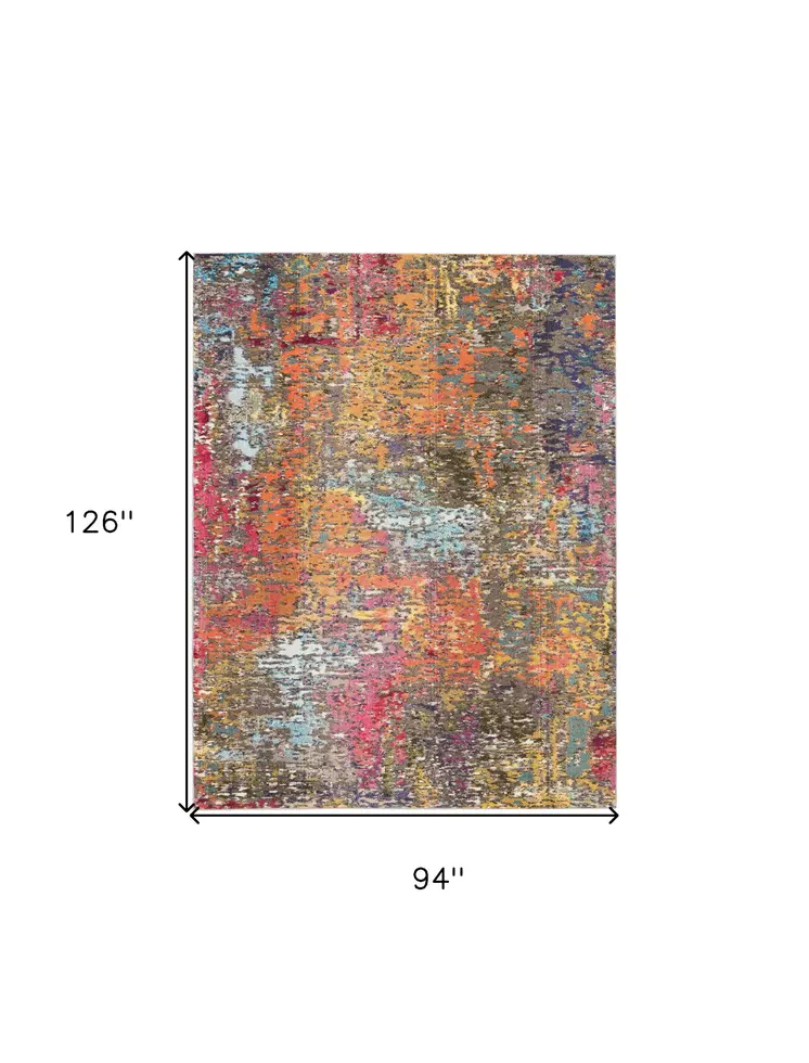 8' X 11' Blue and Orange Abstract Non Skid Area Rug