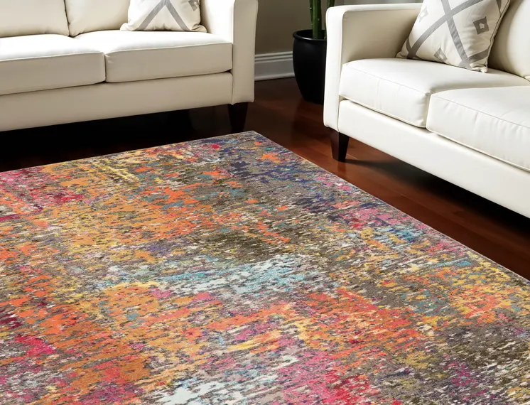 8' X 11' Blue and Orange Abstract Non Skid Area Rug
