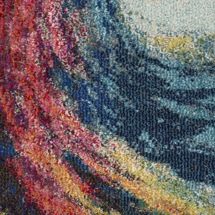 8' X 11' Blue Red and Orange Abstract Non Skid Area Rug