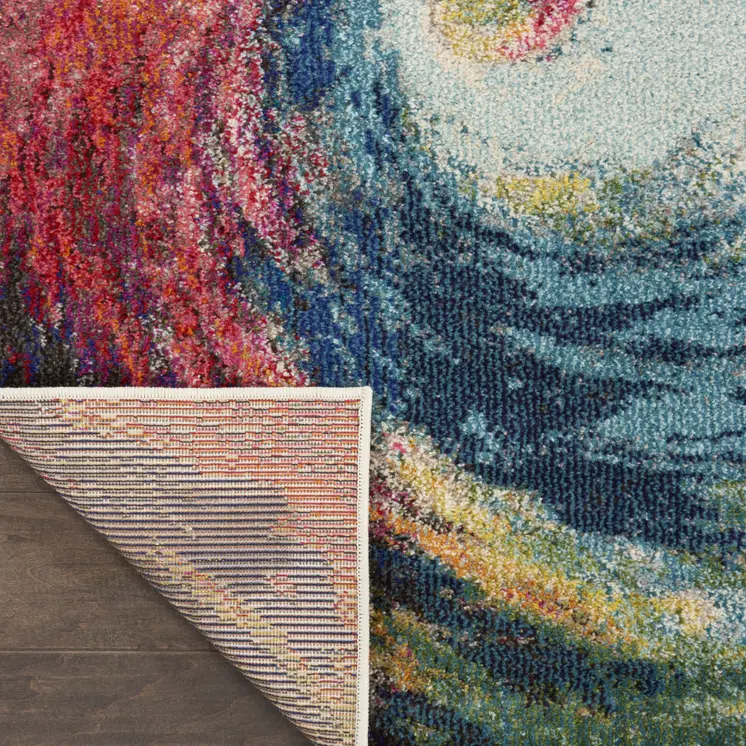 8' X 11' Blue Red and Orange Abstract Non Skid Area Rug