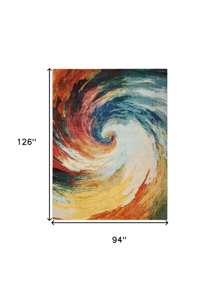 8' X 11' Blue Red and Orange Abstract Non Skid Area Rug