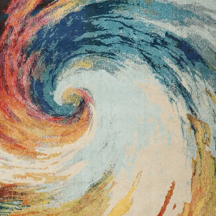 8' X 11' Blue Red and Orange Abstract Non Skid Area Rug