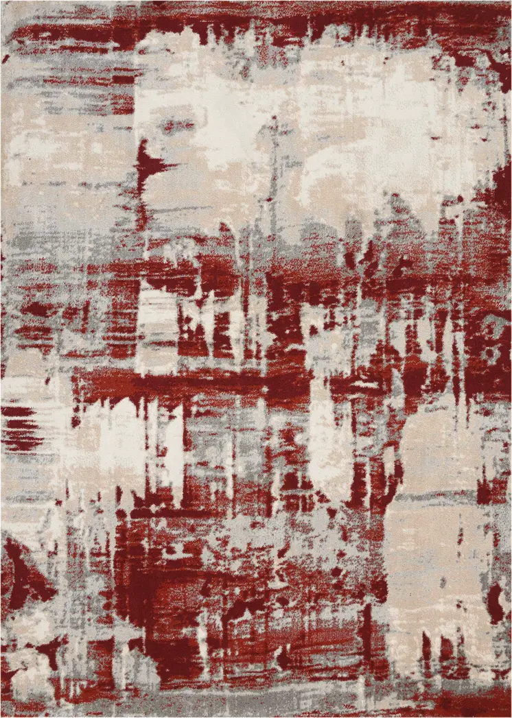 8' X 11' Ivory Red and Gray Abstract Non Skid Area Rug