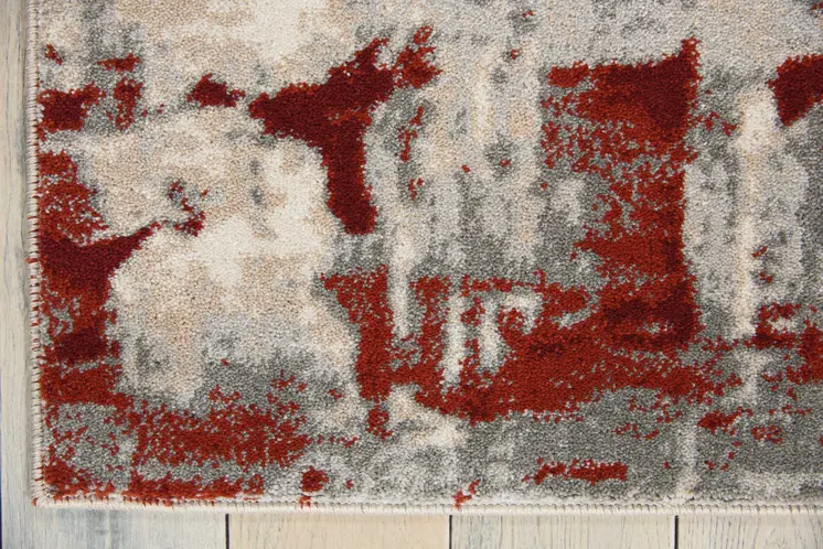 8' X 11' Ivory Red and Gray Abstract Non Skid Area Rug