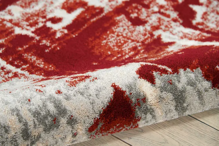 8' X 11' Ivory Red and Gray Abstract Non Skid Area Rug