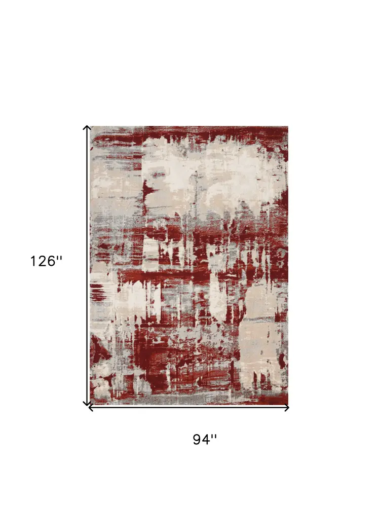 8' X 11' Ivory Red and Gray Abstract Non Skid Area Rug