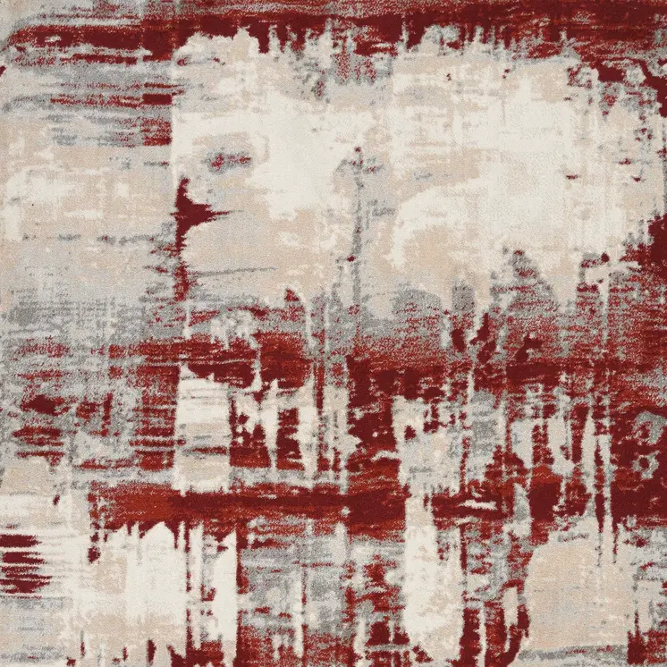 8' X 11' Ivory Red and Gray Abstract Non Skid Area Rug