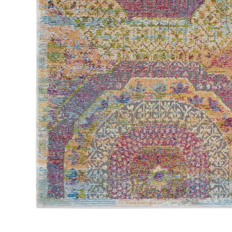 5' X 8' Blue Red and Orange Geometric Distressed Non Skid Area Rug